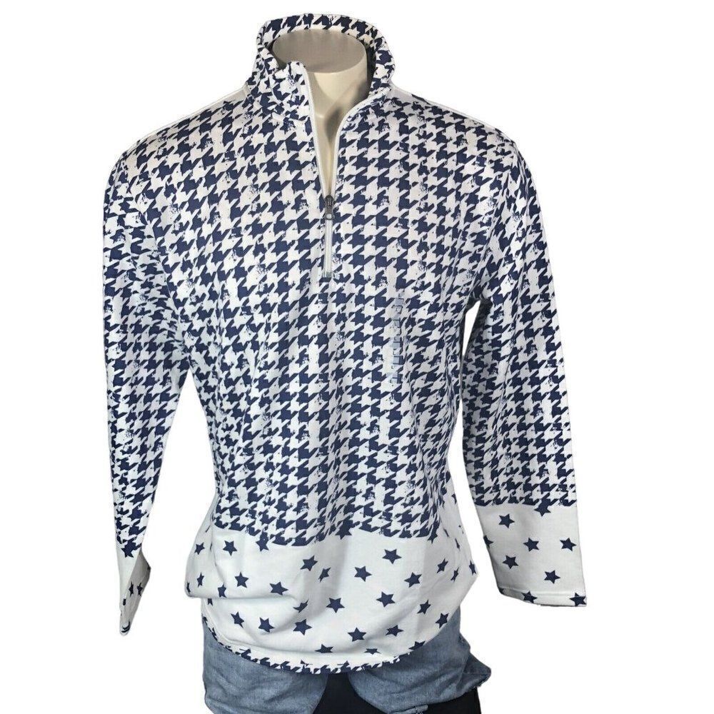 Junction West Men's Long Sleeve Knit Pullover Shirt Large Blue White Stars NEW